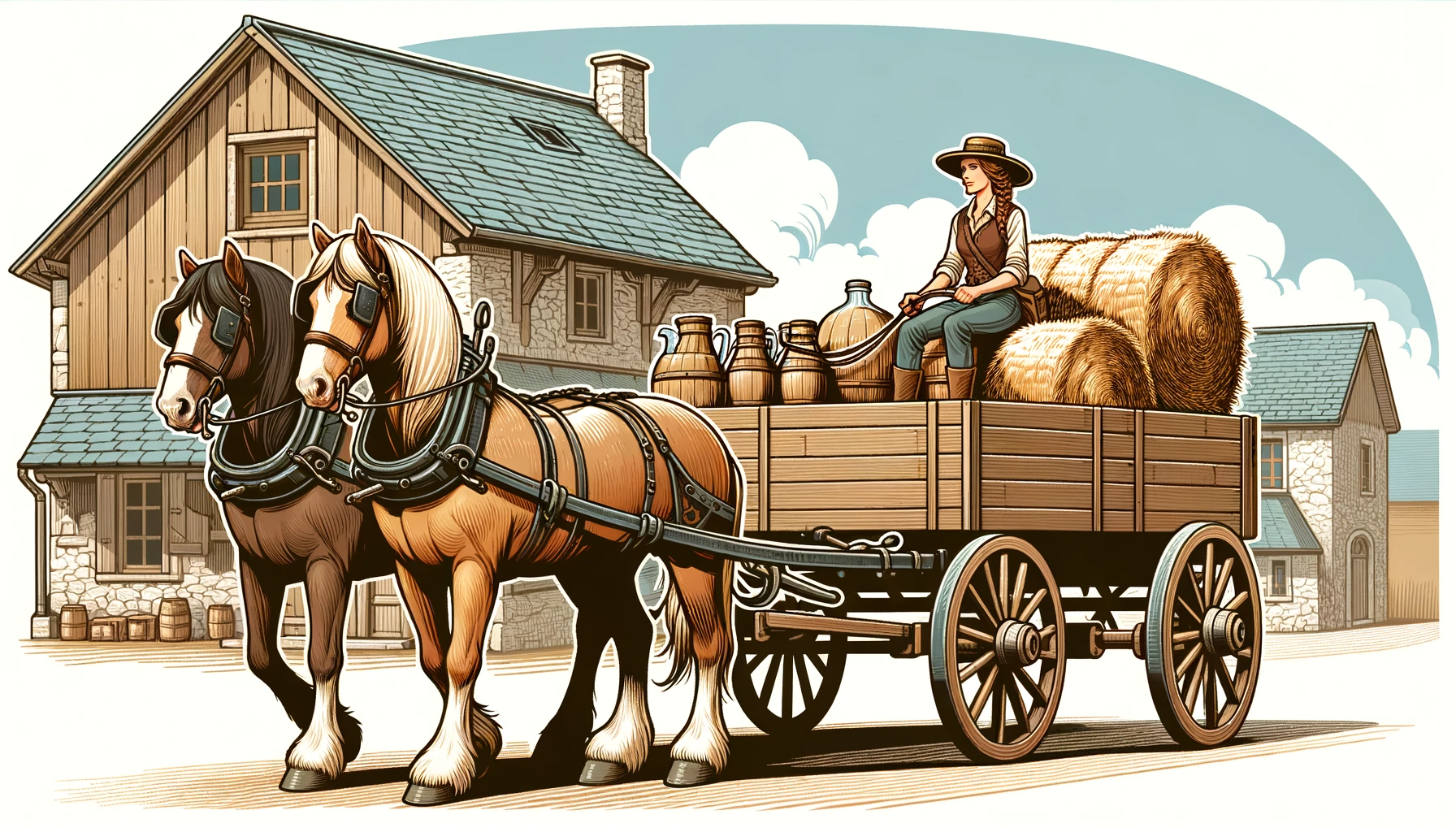 horse-drawn wagons.