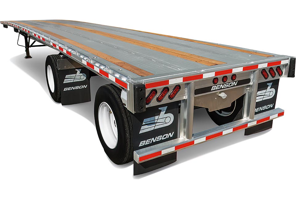 Aluminum flatbed trailer designed for lightweight and fuel-efficient hauling.